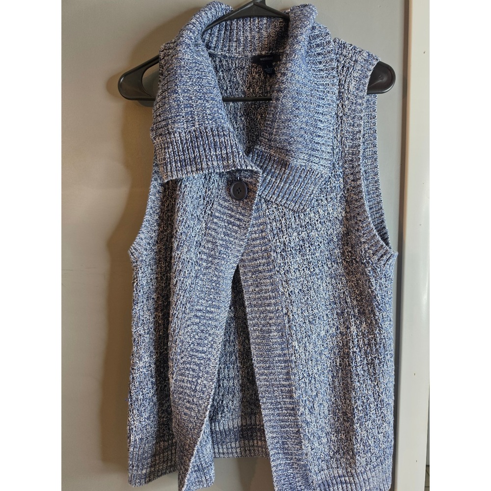 Westbound Womens Blue Marled Cotton Knit Shawl Collar Button Cardigan Vest L